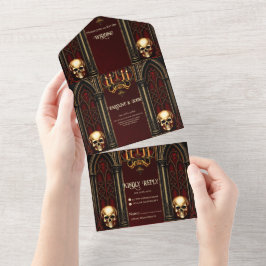 Gotischer Bogengang mit Skulls. All In One Einladung