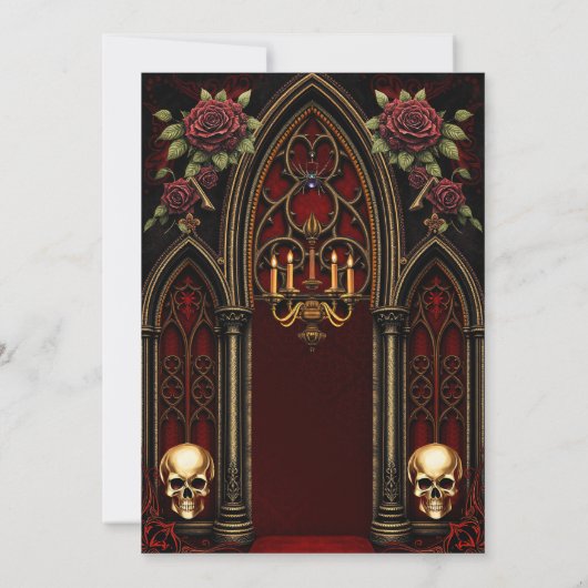 Gotischer Bogengang mit Skulls. Save The Date (Rückseite)