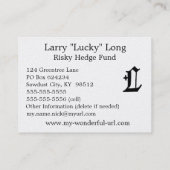 Gotischer Buchstabe "L" klassische englische Visitenkarte (Rückseite)