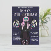 Gotischer Cartoon Hexenmädchen 14. Geburtstag Einladung (Stehend Vorderseite)