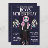 Gotischer Cartoon Hexenmädchen 14. Geburtstag Einladung (Vorne/Hinten)