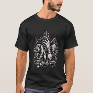 Gotischer Dolch & Grimoire Okkult Holzschnitt T-Shirt