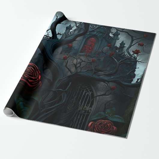 Gotischer Friedhof Rose Garten Geschenkpapier (Ungerollt)