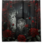 Gotischer Friedhof Rose Garten mit Rot und Schwarz Duschvorhang (Vorderseite)