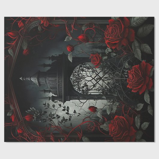 Gotischer Friedhof Rose Garten mit Rot und Schwarz Geschenkpapier (Flach)