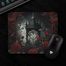 Gotischer Friedhof Rose Garten mit Rot und Schwarz Mousepad