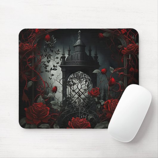 Gotischer Friedhof Rose Garten mit Rot und Schwarz Mousepad (Mit Mouse)
