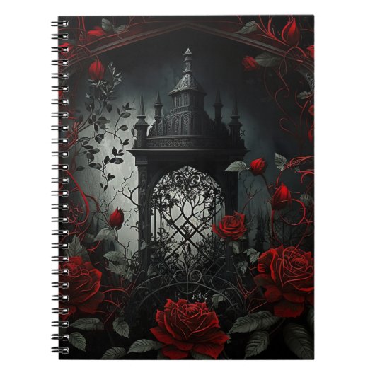 Gotischer Friedhof Rose Garten mit Rot und Schwarz Notizblock (Vorderseite)