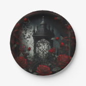 Gotischer Friedhof Rose Garten mit Rot und Schwarz Pappteller (Vorderseite)