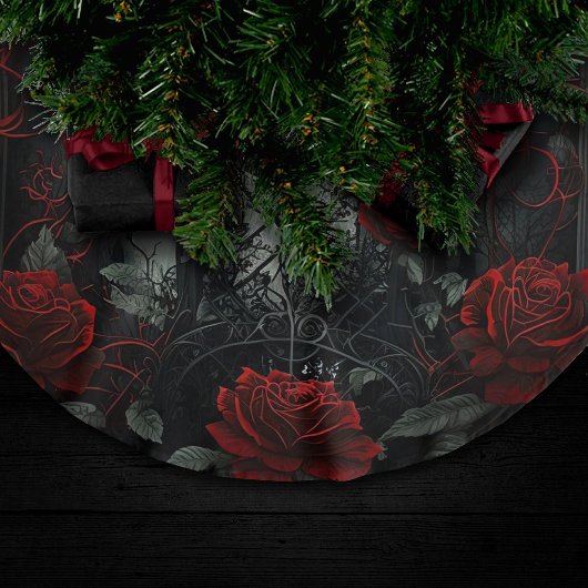 Gotischer Friedhof Rose Garten mit Rot und Schwarz Polyester Weihnachtsbaumdecke