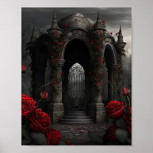 Gotischer Friedhof Rose Garten mit Rot und Schwarz Poster