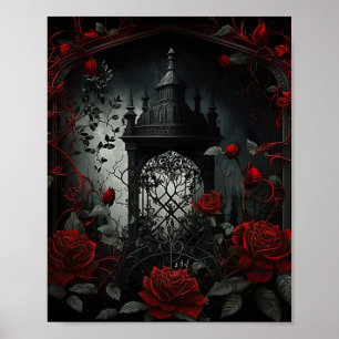 Gotischer Friedhof Rose Garten mit Rot und Schwarz Poster