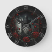 Gotischer Friedhof Rose Garten mit Rot und Schwarz Runde Wanduhr (Vorderseite)