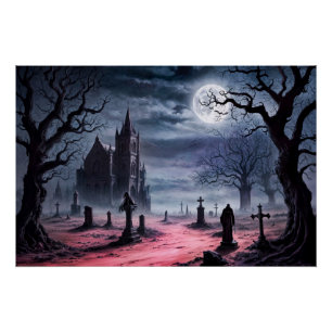 Gotischer Friedhof unter Vollmond Poster