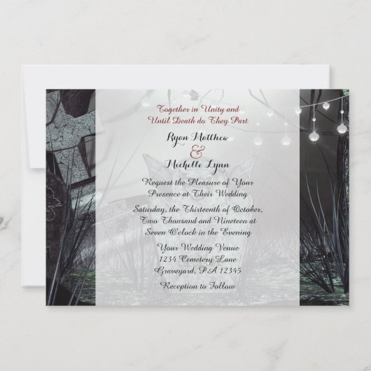 Gotischer Friedhof, zauberhafte Lichter zum Hochze Einladung (Rückseite)
