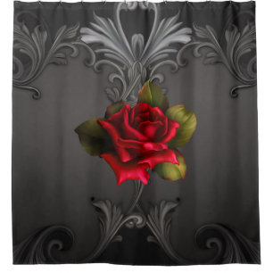 Gotischer Glamour Rote Rose Schwarzer Ornament Gla Duschvorhang