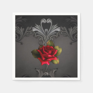 Gotischer Glamour Rote Rose Schwarzer Ornamental G Serviette
