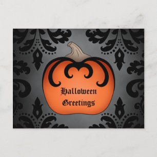 Gotischer Halloween-Kürbis auf elegantem Damast Postkarte