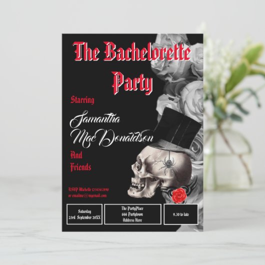 Gotischer Junggeselinnen-Abschied Einladung (Stehend Vorderseite)