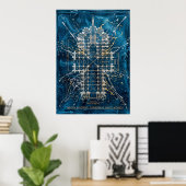 Gotischer Kathedralen-Blueprint-Kunstposter Poster (Heimbüro)