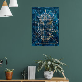 Gotischer Kathedralen-Blueprint-Kunstposter Poster