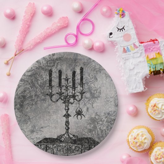 Gotischer Kerzenständer mit Spinne, Halloween Pappteller (Party)