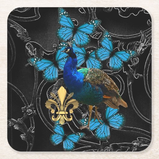 Gotischer Pfau und Schmetterlinge Rechteckiger Pappuntersetzer (Vorderseite)