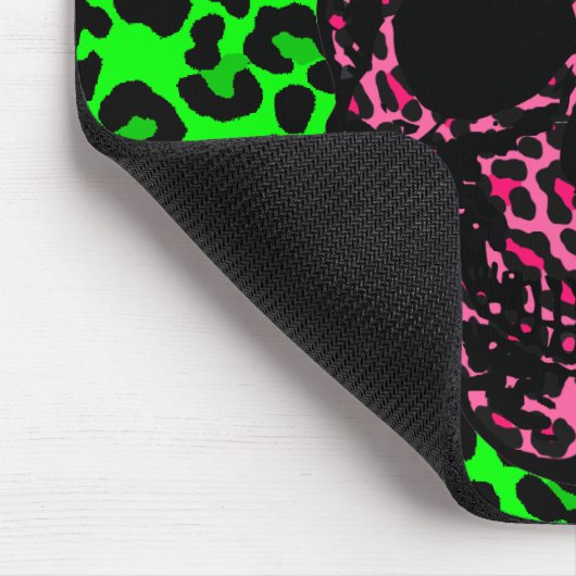 Gotischer Punkschädel-Grün-Rosa-Leopard-Druck Mousepad (Ecke)