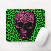 Gotischer Punkschädel-Grün-Rosa-Leopard-Druck Mousepad (Mit Mouse)
