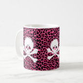 Gotischer Punkschädel mit rosa Leopard-Druck Kaffeetasse (Vorderseite Links)
