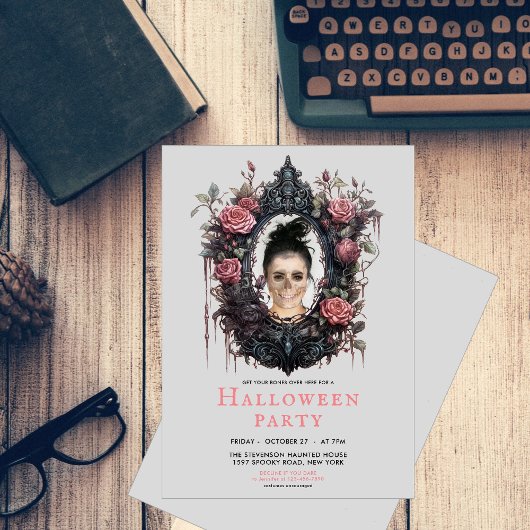 Gotischer Rahmen mit Rose und eigenem lustigem Fot Einladung