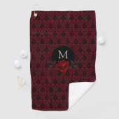Gotischer roter Damastrosen-Monogramm Golfhandtuch (Insitu)