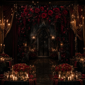 Gotischer roter Rosenhintergrund | Luxuriös romant Wandteppich