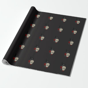 Gotischer Schädel mit Rose und Rabe Geschenkpapier