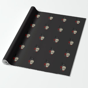 Gotischer Schädel mit Rose und Raben Geschenkpapier