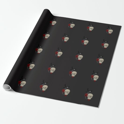 Gotischer Schädel mit Rose und Raben Geschenkpapier (Ungerollt)