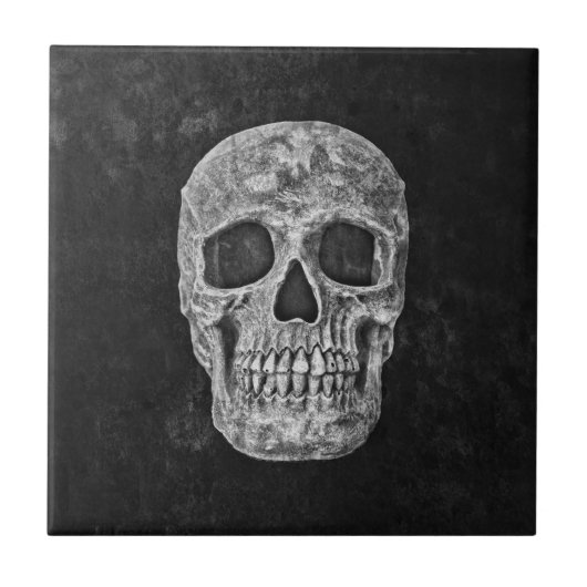 Gotischer Schädel-Schmutz Schwarzweiss Fliese (Vorderseite)