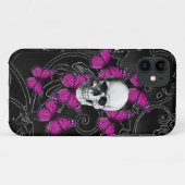 Gotischer Schädel u. lila Schmetterlinge Case-Mate iPhone Hülle (Rückseite (Horizontal))