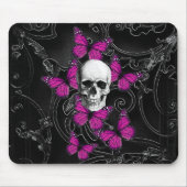 Gotischer Schädel u. lila Schmetterlinge Mousepad (Vorne)
