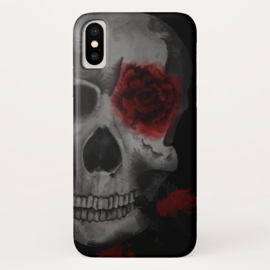 Gotischer Schädel und lebendige Rote Rosen Case-Mate iPhone Hülle (Rückseite)