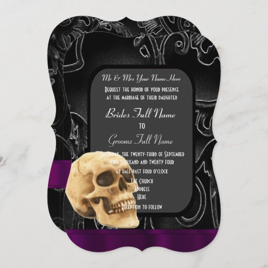 Gotischer Schädel und schwarze Hochzeit Einladung (Vorne/Hinten)
