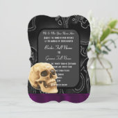 Gotischer Schädel und schwarze Hochzeit Einladung (Stehend Vorderseite)