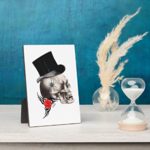 Gotischer Schädel und Tätowierungsstil der Rose Fotoplatte