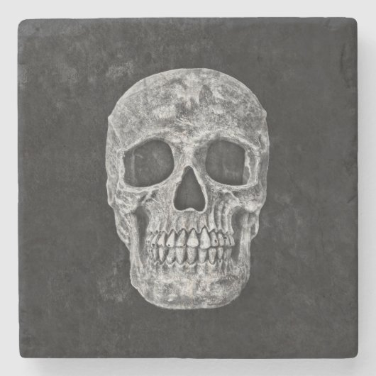 Gotischer Schwarzweiss-Schmutz-Schädel Steinuntersetzer (Vorderseite)