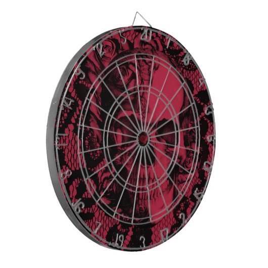 Gotischer Spitzeschädel in tiefrotem. Dartscheibe (Vorderseite Links)