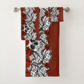 Gotischer Stil, schwarze Spitzen, Skulls und rote Badhandtuch Set (Insitu)