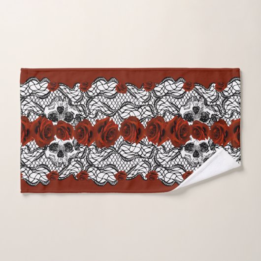 Gotischer Stil, schwarze Spitzen, Skulls und rote Badhandtuch Set (Handtuch)