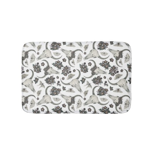 Gotischer Tierschädel mit Blumenmuster Badematte (Vorderseite)