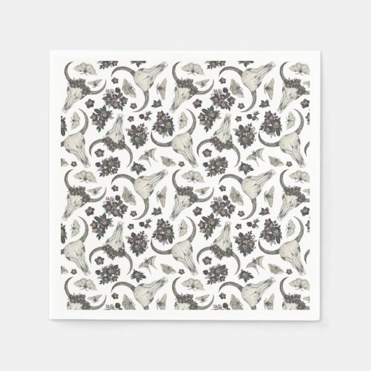 Gotischer Tierschädel mit Blumenmuster Serviette (Vorderseite)