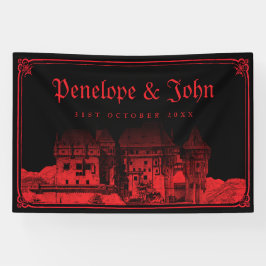 Gotischer Vampir-Burg-Rand Schwarz Rot Hochzeit Banner